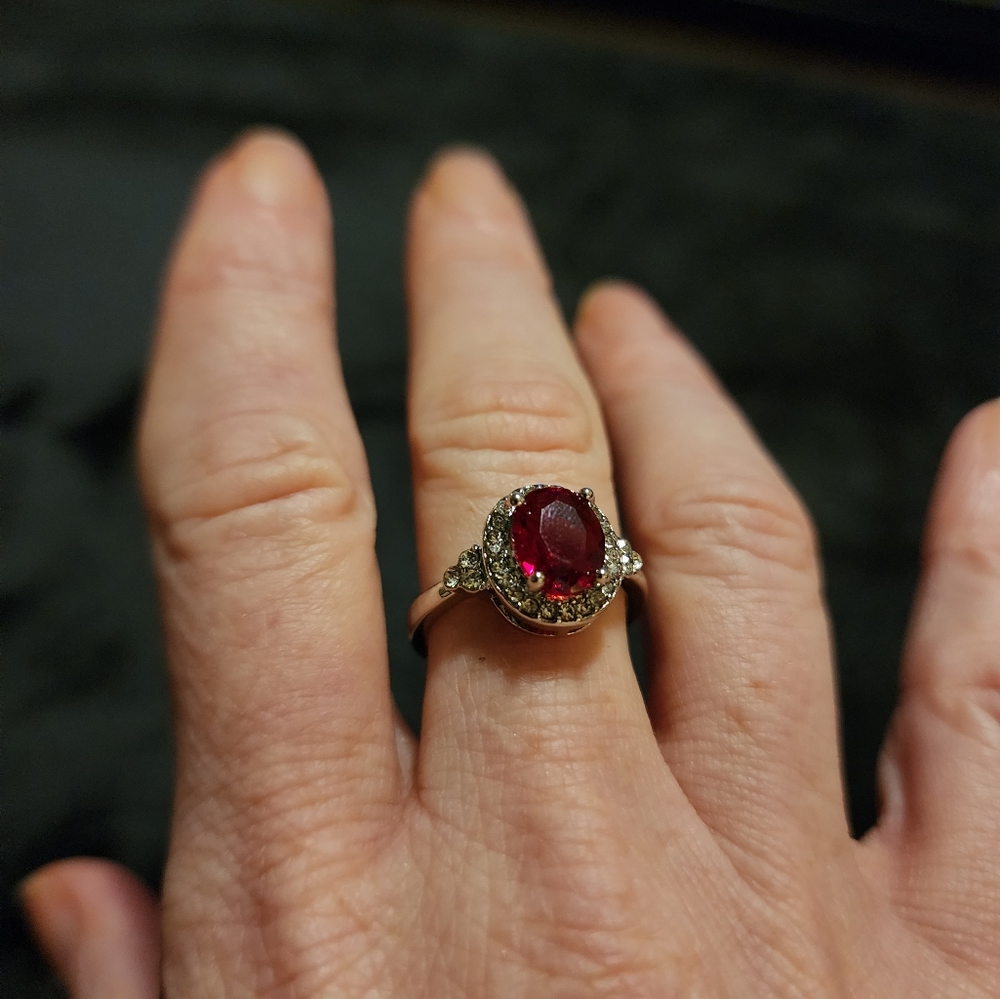 3/$10 Silver ruby red & CZ ring - Picture 4 of 5